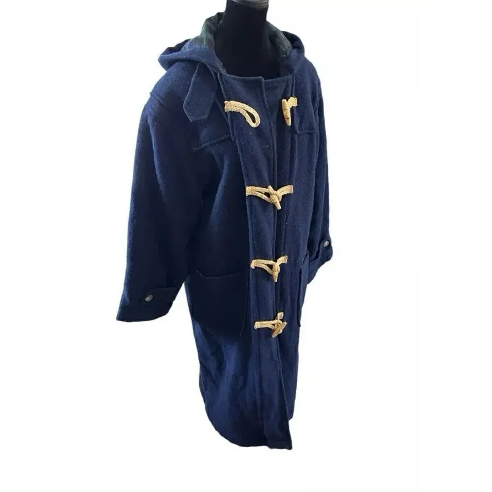 Vintage Polo Ralph Lauren Men’s S Hooded Toggle Coat, Navy Wool Twill Women’s M